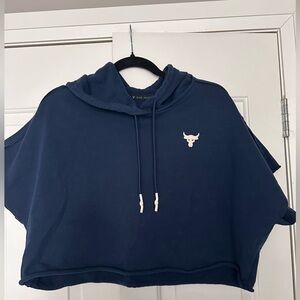 Under Armour Project Rock Navy Blue Cropped Hoodie - Medium